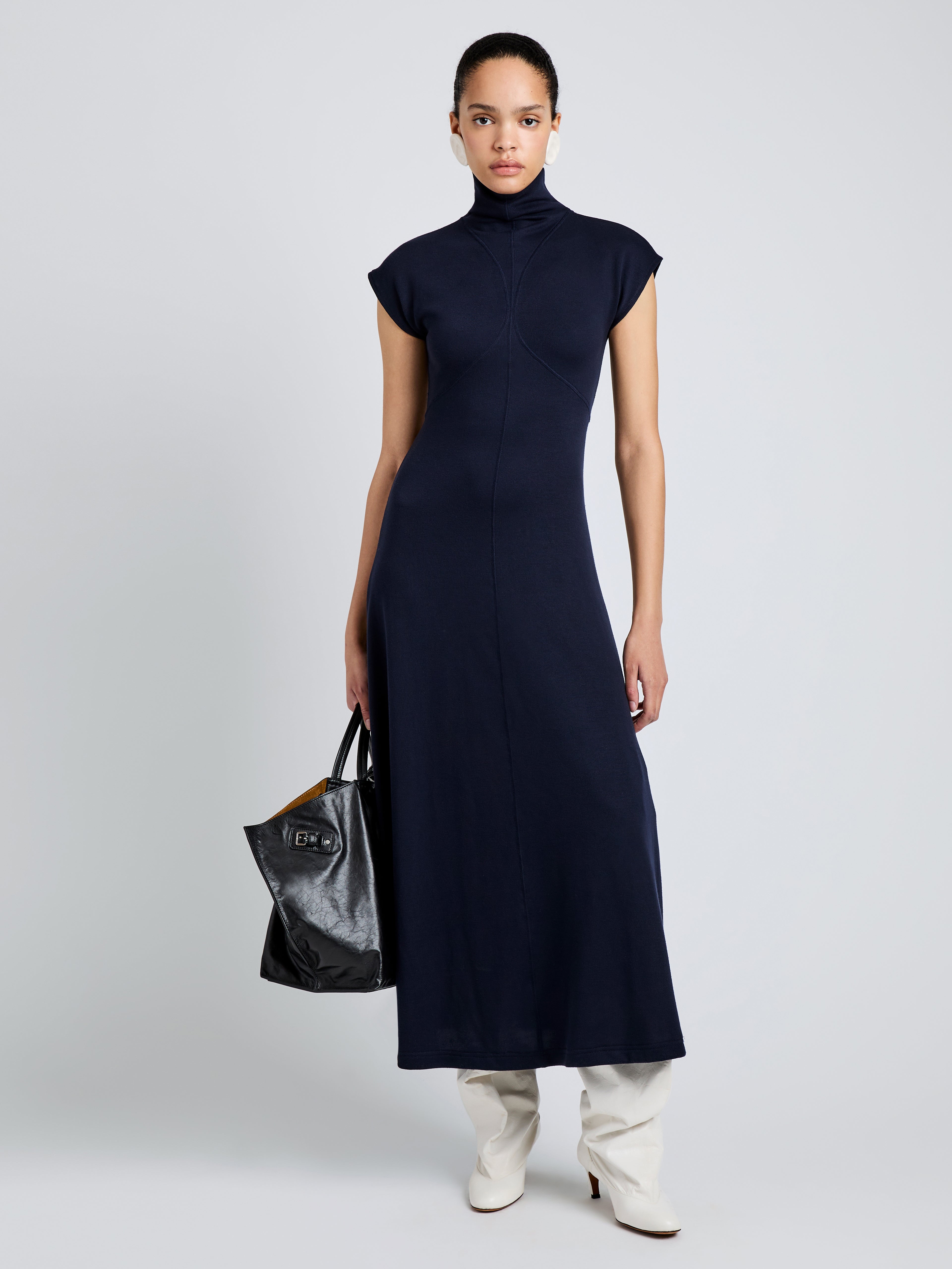 Proenza Schouler White Label Brea Dress in Brushed Rib - Navy