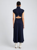 Proenza Schouler Back full length image of model wearing Brea Dress in Brushed Rib in Navy
