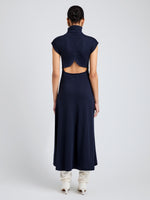 Proenza Schouler Back full length image of model wearing Brea Dress in Brushed Rib in Navy