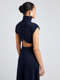 Proenza Schouler Detail image of model wearing Brea Dress in Brushed Rib in Navy