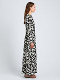 Proenza Schouler Side full length image of model wearing Waverly Dress in Printed Soft Twill in Black Floral
