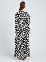 Proenza Schouler Back full length image of model wearing Waverly Dress in Printed Soft Twill in Black Floral
