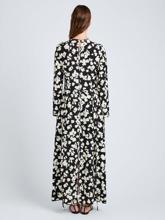Proenza Schouler Back full length image of model wearing Waverly Dress in Printed Soft Twill in Black Floral