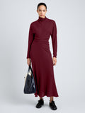 Proenza Schouler Front full length image of model wearing Soren Dress in Rib Crepe in Wine