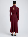 Proenza Schouler Back full length image of model wearing Soren Dress in Rib Crepe in Wine