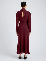Proenza Schouler Back full length image of model wearing Soren Dress in Rib Crepe in Wine