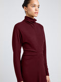 Proenza Schouler Detail image of model wearing Soren Dress in Rib Crepe in Wine