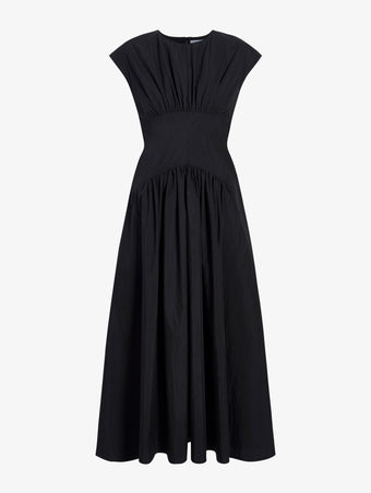Proenza Schouler Still Life image of model wearing Nyssa Dress in Tech Cotton in Black