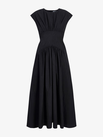 Proenza Schouler Still Life image of model wearing Nyssa Dress in Tech Cotton in Black