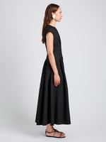 Proenza Schouler Side full length image of model wearing Nyssa Dress in Tech Cotton in Black