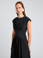 Proenza Schouler Detail image of model wearing Nyssa Dress in Tech Cotton in Black