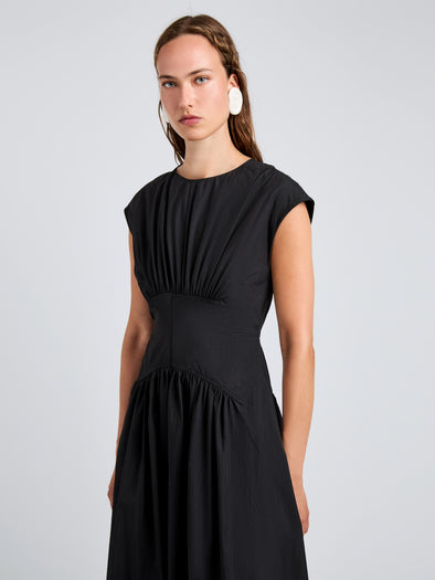 Proenza Schouler Detail image of model wearing Nyssa Dress in Tech Cotton in Black