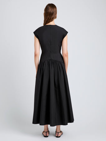Proenza Schouler Back full length image of model wearing Nyssa Dress in Tech Cotton in Black