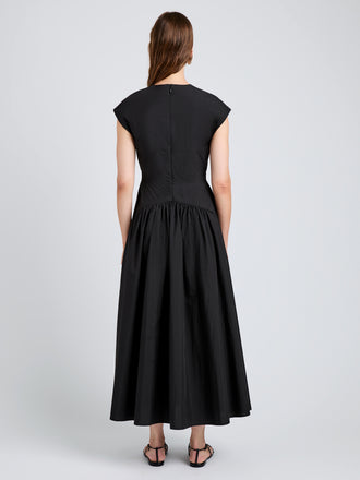 Proenza Schouler Back full length image of model wearing Nyssa Dress in Tech Cotton in Black