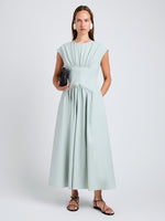 Proenza Schouler Front full length image of model wearing Nyssa Dress in Tech Cotton in Jade