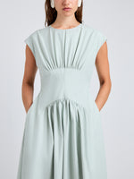 Proenza Schouler Detail image of model wearing Nyssa Dress in Tech Cotton in Jade