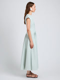 Proenza Schouler Side full length image of model wearing Nyssa Dress in Tech Cotton in Jade