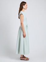 Proenza Schouler Side full length image of model wearing Nyssa Dress in Tech Cotton in Jade