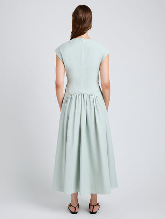 Proenza Schouler Back full length image of model wearing Nyssa Dress in Tech Cotton in Jade