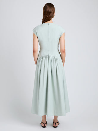 Proenza Schouler Back full length image of model wearing Nyssa Dress in Tech Cotton in Jade