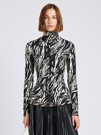 Proenza Schouler Front cropped image of model wearing Audrey Top in Marble Jersey in Asphalt Multi