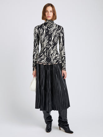 Proenza Schouler Front full length image of model wearing Audrey Top in Marble Jersey in Asphalt Multi