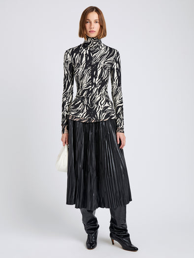 Proenza Schouler Front full length image of model wearing Audrey Top in Marble Jersey in Asphalt Multi