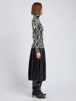 Proenza Schouler Side full length image of model wearing Audrey Top in Marble Jersey in Asphalt Multi