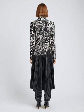 Proenza Schouler Back full length image of model wearing Audrey Top in Marble Jersey in Asphalt Multi