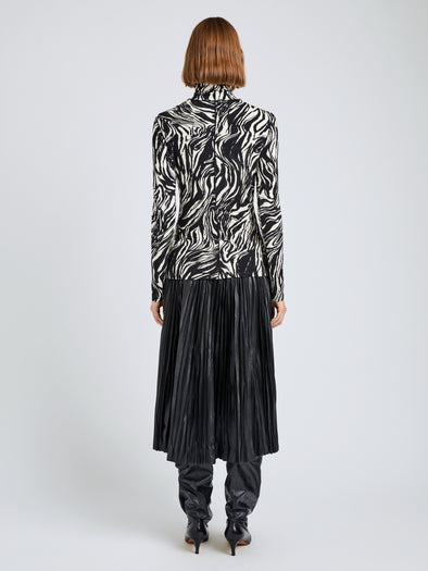 Proenza Schouler Back full length image of model wearing Audrey Top in Marble Jersey in Asphalt Multi