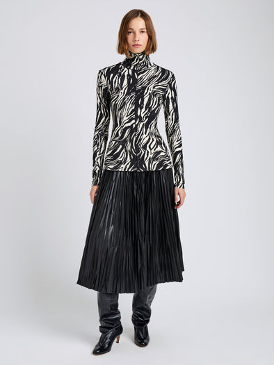 Proenza Schouler Front full length image of model wearing Audrey Top in Marble Jersey in Asphalt Multi