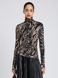 Proenza Schouler Front cropped image of model wearing Audrey Top in Marble Jersey in Fawn Multi