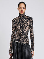 Proenza Schouler Front cropped image of model wearing Audrey Top in Marble Jersey in Fawn Multi