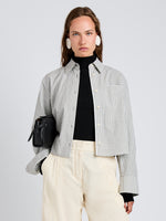 Proenza Schouler Front cropped image of model wearing Olive Shirt in Check Shirting in Grey Multi