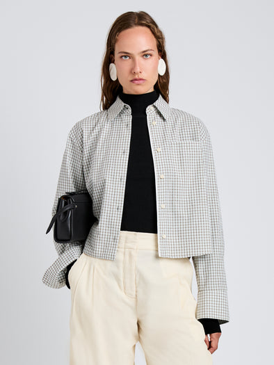 Proenza Schouler Front cropped image of model wearing Olive Shirt in Check Shirting in Grey Multi