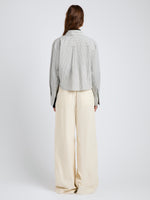 Proenza Schouler Back full length image of model wearing Olive Shirt in Check Shirting in Grey Multi