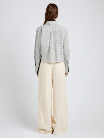 Proenza Schouler Back full length image of model wearing Olive Shirt in Check Shirting in Grey Multi