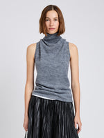 Proenza Schouler Front cropped image of model wearing Cynthia Top in Wool Jersey in Grey Melange