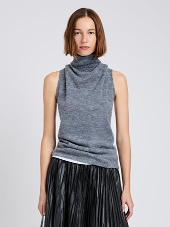 Proenza Schouler Front cropped image of model wearing Cynthia Top in Wool Jersey in Grey Melange