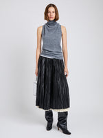 Proenza Schouler Front full length image of model wearing Cynthia Top in Wool Jersey in Grey Melange