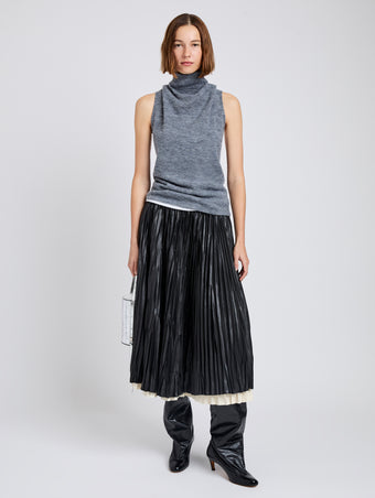 Proenza Schouler Front full length image of model wearing Cynthia Top in Wool Jersey in Grey Melange