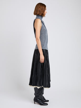Proenza Schouler Side full length image of model wearing Cynthia Top in Wool Jersey in Grey Melange
