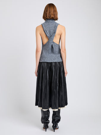 Proenza Schouler Back full length image of model wearing Cynthia Top in Wool Jersey in Grey Melange