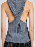 Proenza Schouler Detail image of model wearing Cynthia Top in Wool Jersey in Grey Melange