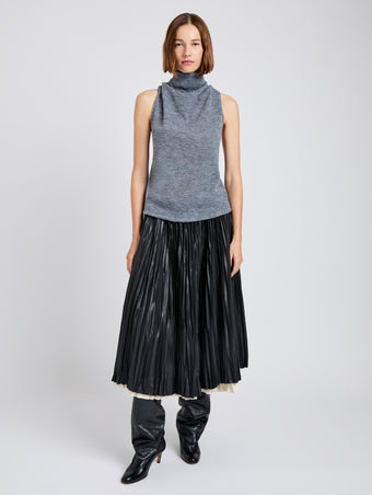 Proenza Schouler Front full length image of model wearing Cynthia Top in Wool Jersey in Grey Melange