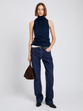 Proenza Schouler Front full length image of model wearing Cynthia Top in Wool Jersey in Ink Melange