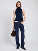 Proenza Schouler Front full length image of model wearing Cynthia Top in Wool Jersey in Ink Melange