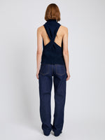Proenza Schouler Back full length image of model wearing Cynthia Top in Wool Jersey in Ink Melange