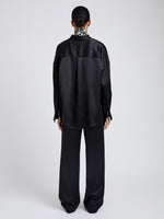 Proenza Schouler Back full length image of model wearing Caroline Shirt in Crinkled Crepe in Black