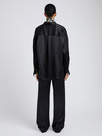 Proenza Schouler Back full length image of model wearing Caroline Shirt in Crinkled Crepe in Black